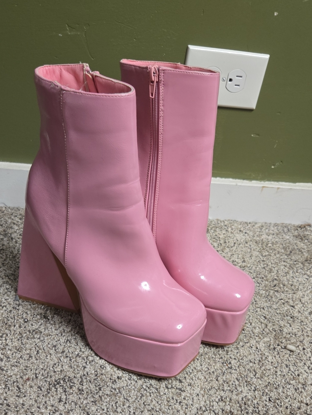 Pink Platform Block Heel Ankle Boots